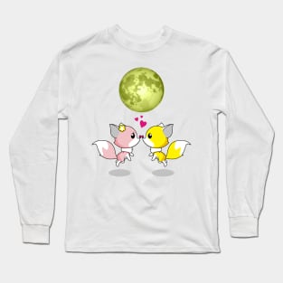 Love on Moonlight Foxes Hearts Long Sleeve T-Shirt